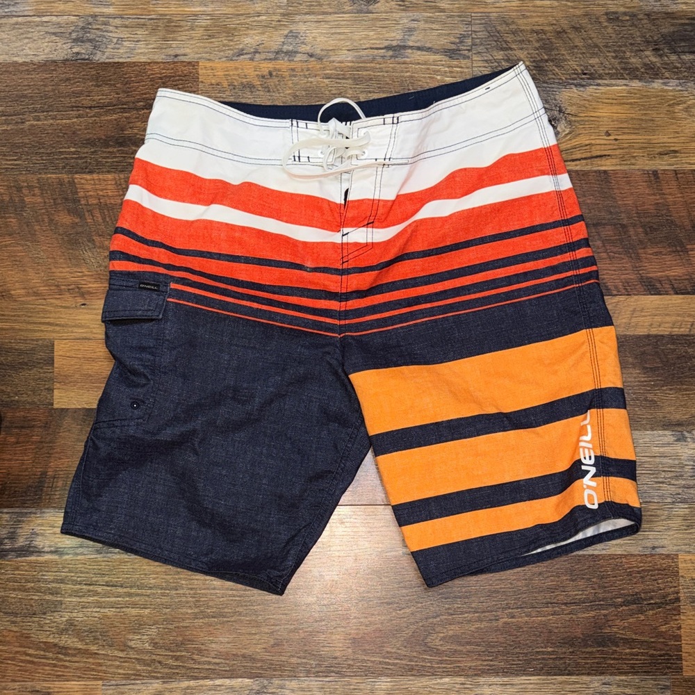 O'neill Men's Swim Shorts - Orange And Navy Stripes